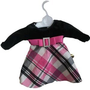 Dollie & Me Plaid Doll Dress Black Velvet Top Pink Bow Rhinestone Accent